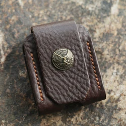 Men's Retro Cigarette Case and Lighter Bag Set, Genuine Leather Belt Loop Waist Bag, Key Hang Buckle