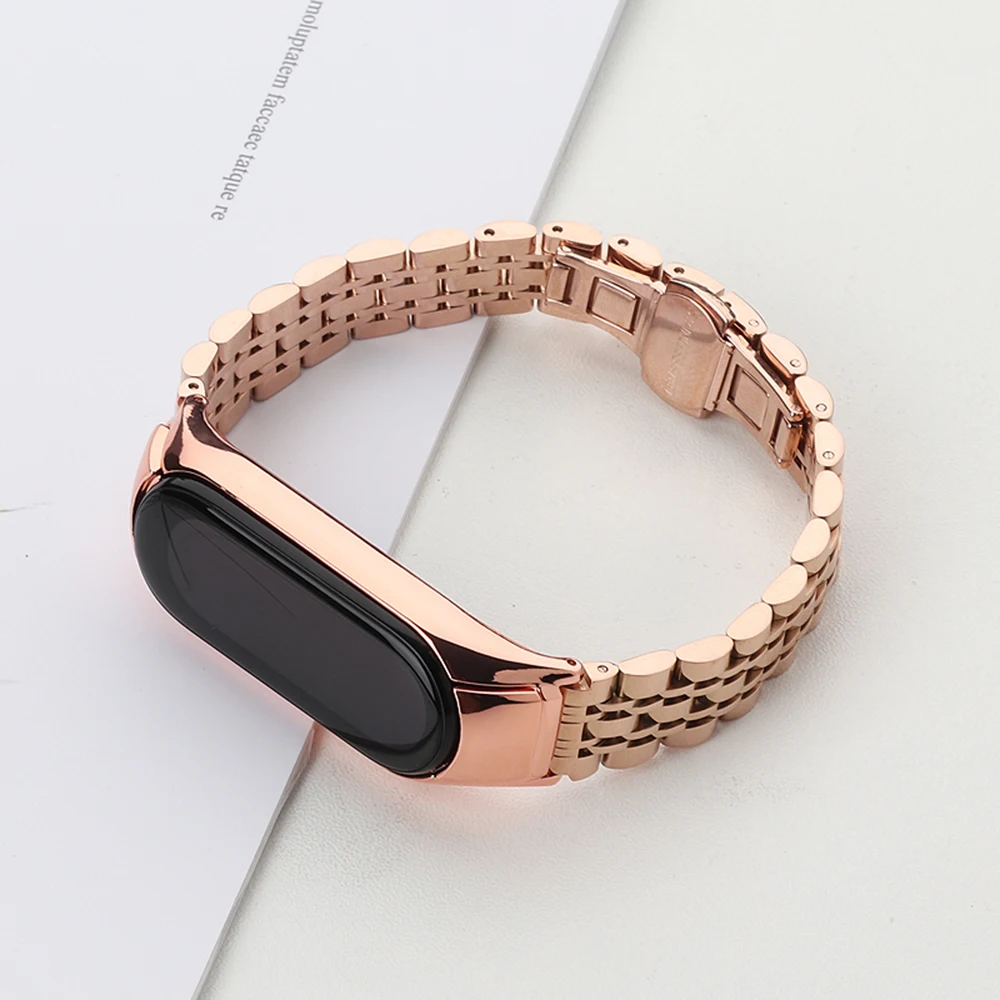 Watch Bands Mi Band 8 4 5 6 7 Bracelet Stainless Steel Wristband for Xiaomi Mi Band 5 Wrist Strap Metal Accessories Rose Gold