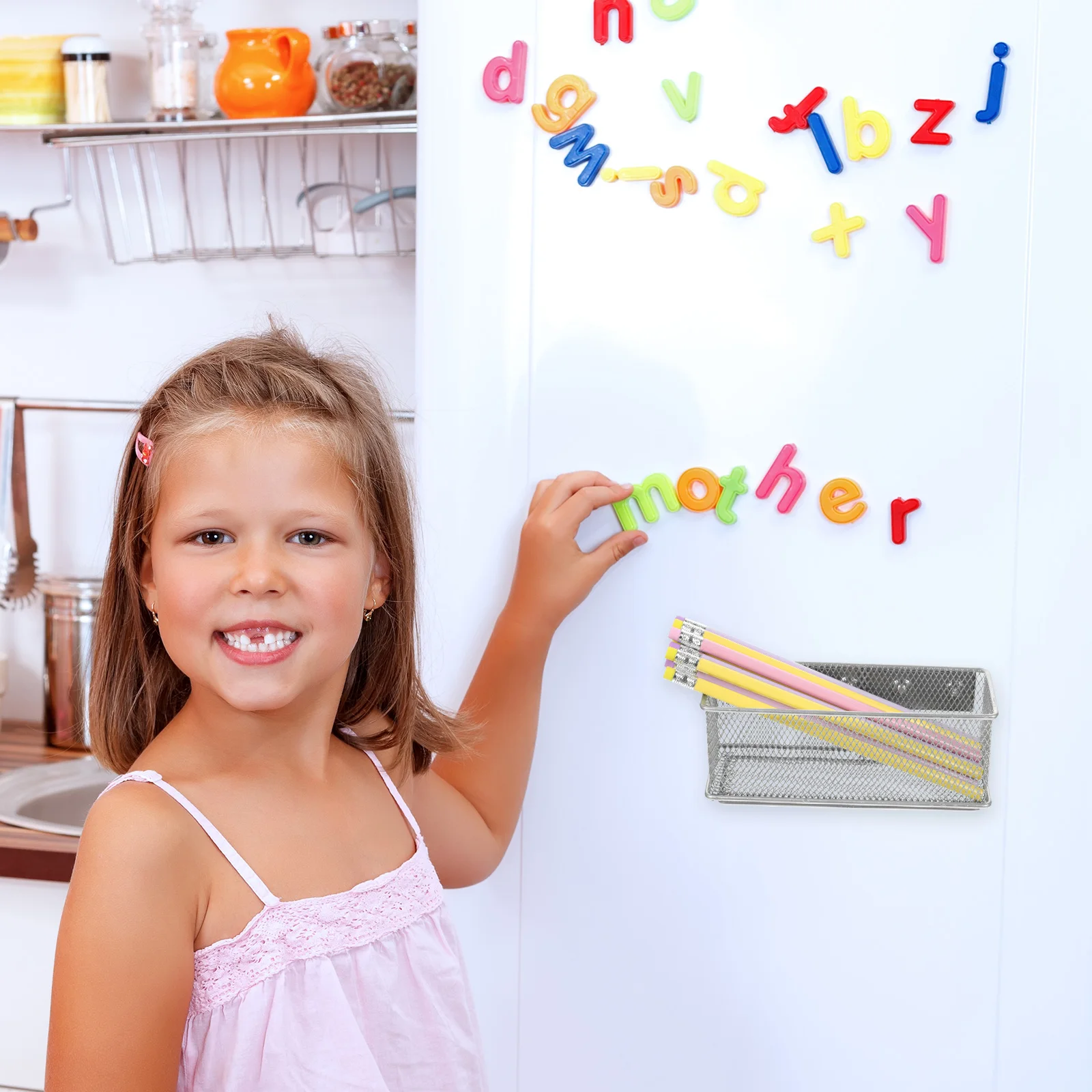 

Magnetic Pencil Holder Metal Mesh Storage Basket Multi-Functional Organizer for Whiteboard Locker Refrigerator