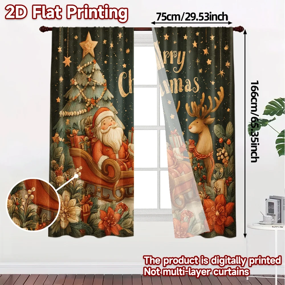 2D Flat Printing,JIT 2pcs, Curtains (Without Rod) Festive Wonderland(3) Contemporary Modern Curtains Versatile Polyester
