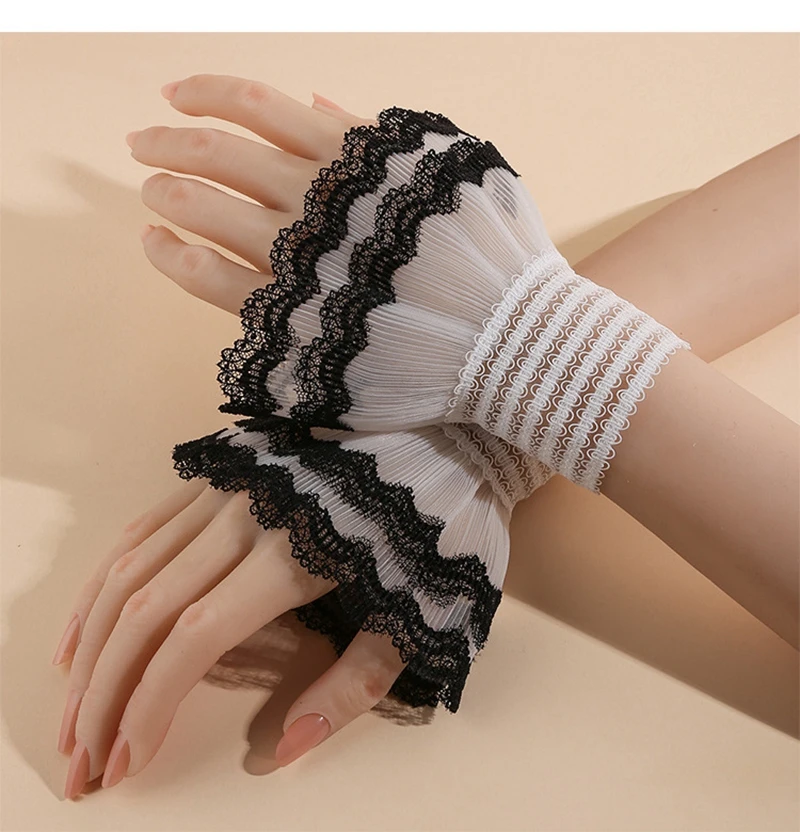 انفصال كشكش الدانتيل الأصفاد لوليتا فتاة المعصم قصيرة وهمية الأكمام الزخرفية مطاطا سوار سترة بلوزة متوهج الأكمام اليد #5