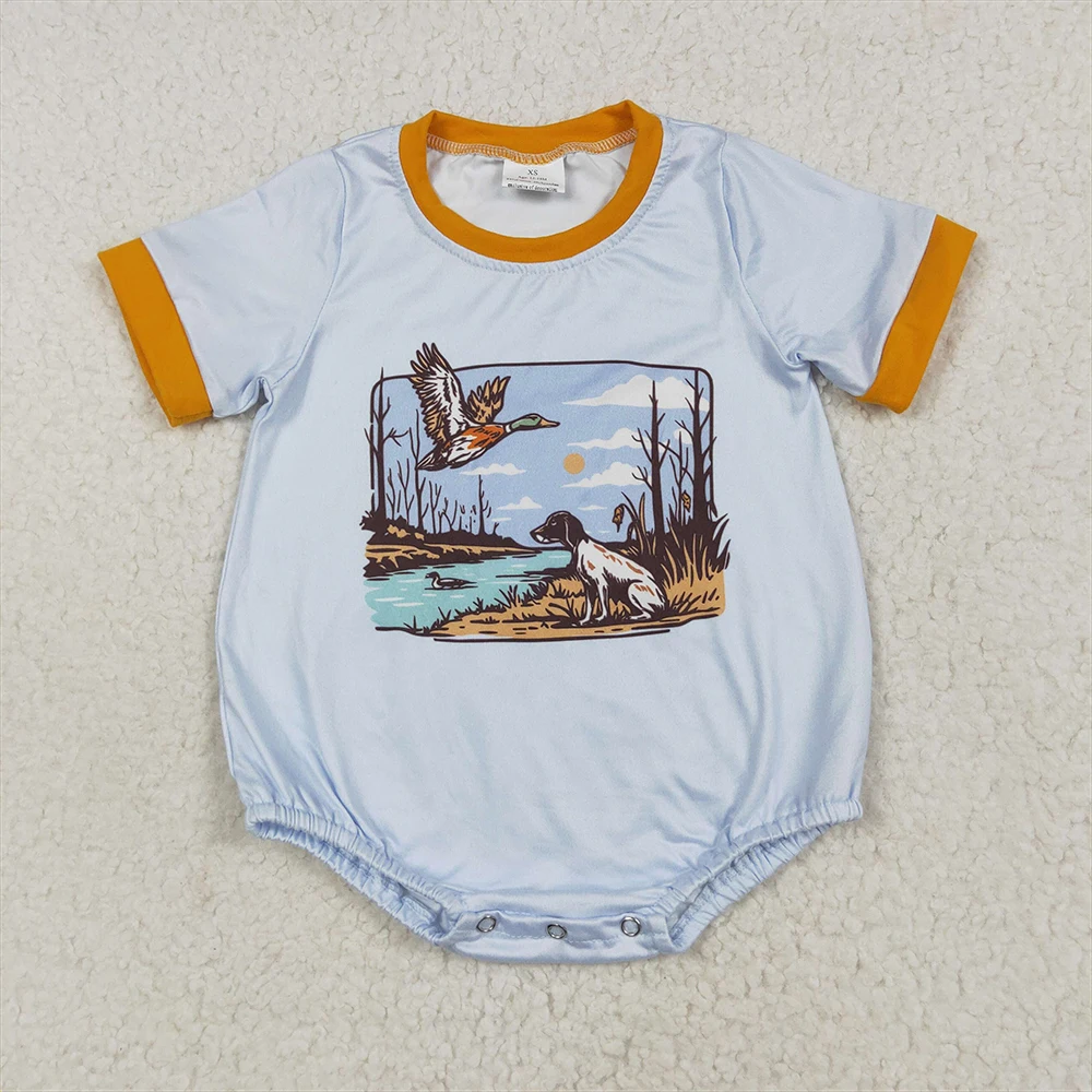 

Baby Boys Light Blue Short Sleeve Dog Duck Romper Outfit Comfortable Cotton Clothing for Infants