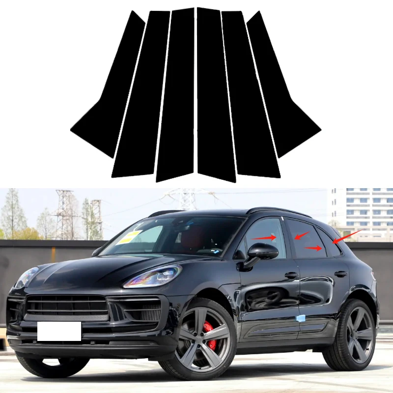 

6Pcs Gloss Black Pillar Posts Door Side Decor Window Sitcker Cover Accessories Fit For Porsche Macan 2014-2022 Models
