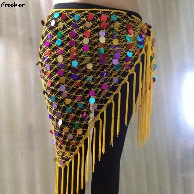 Belly Dance Dress with Golden Coins Latin Dancing Performance Skirts Women Sexy Dancewear Indian Practice Sequins Skirt Net