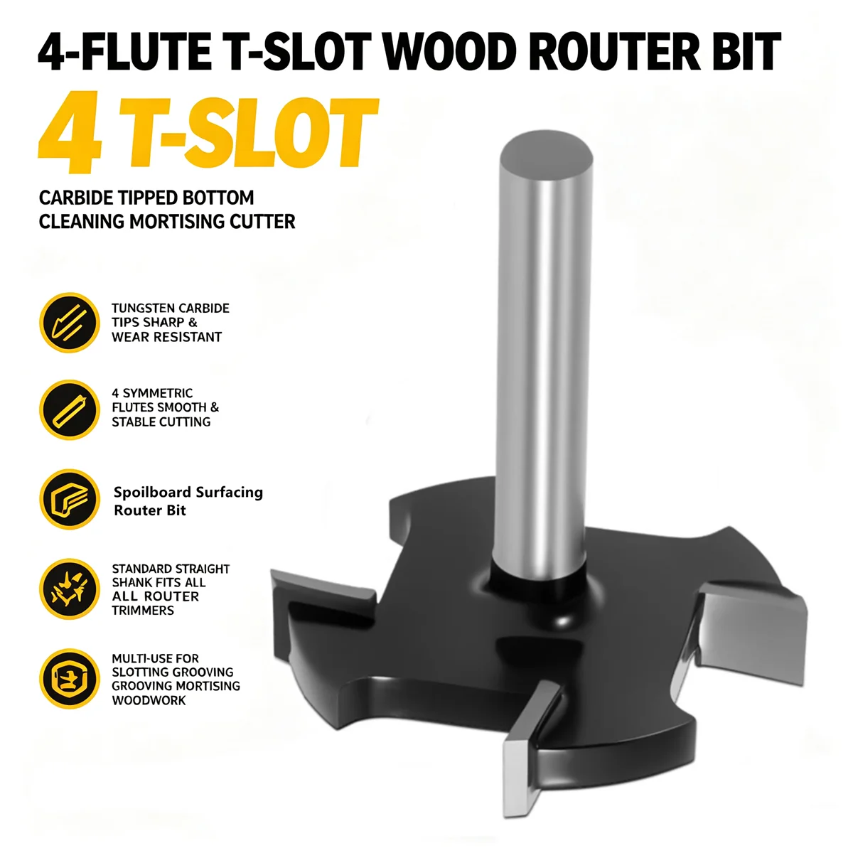 6.35mm Shank Four Blades T-Sloting Biscuit Joint Slot Cutter Jointing Slotting Router Bit Height Milling Cutter Woodworking