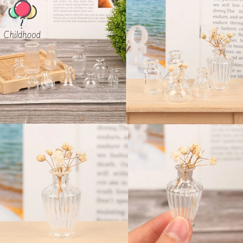 1:12 Dollhouse Miniature Clear Dried Flower Vase Glass Vase Flower Vase For Doll House Decor Accessories Dolls Room Decoration