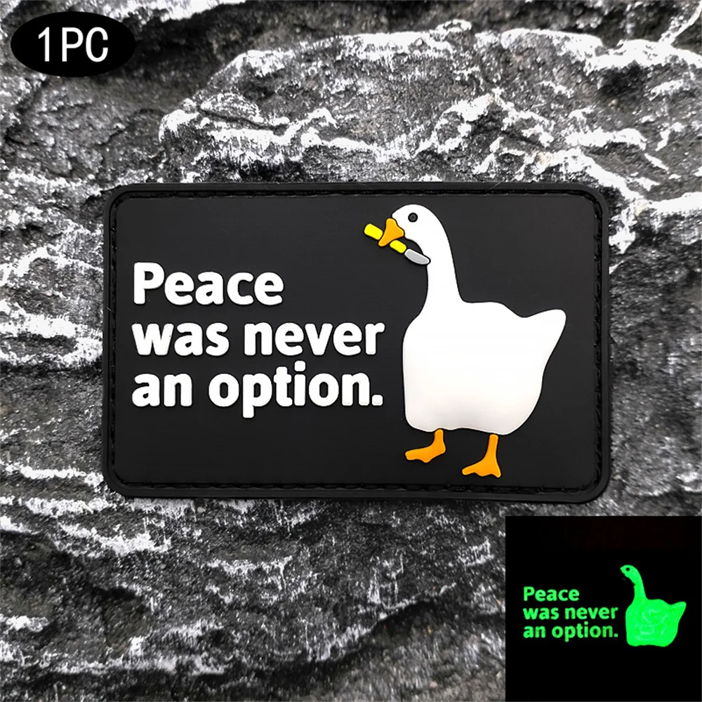 Trendy and fun white goose rectangular badge, PVC luminous craft, comes with matching rough surface patches for various bag modifications and decorations