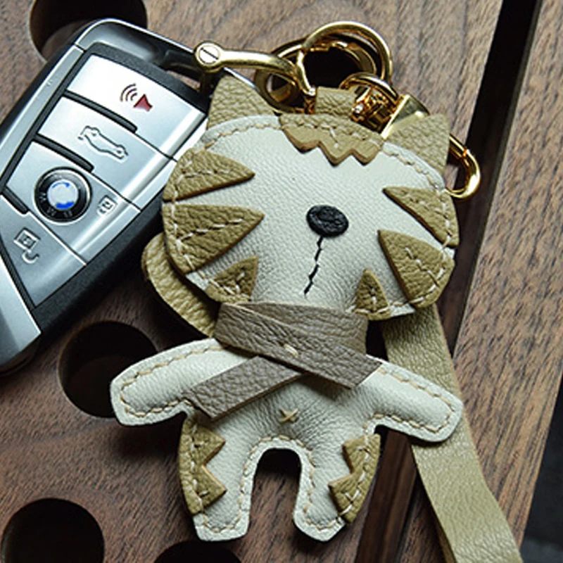 Handmade Leather Rogdoll Cat Keychain Bag Charm Cute Kitten KeyRing image 4