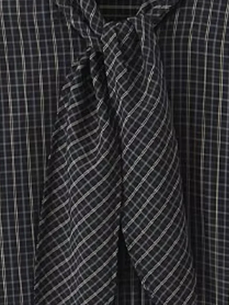 

HH Woman Autumn Fashion Versatile Scarf Collar Plaid Pattern Long Sleeves Single Breasted Shirt Female Casual Street Style Tops