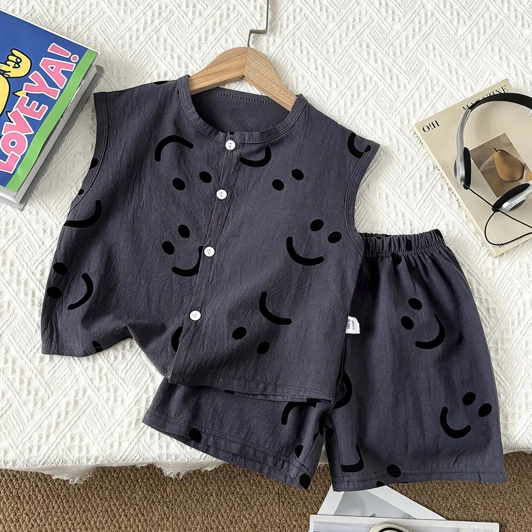 

Boys Cotton and Linen Set for Children's Clothing Outfits Cute Baby Girls Cartoon Print Vest Shirts+Shorts Suit Kids Clothes