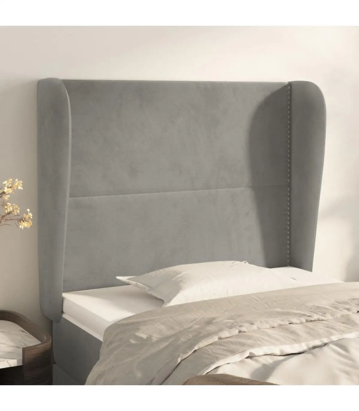 Headboards and bed feet headboard with ears in velvet light gray 103x23x118/128 cm