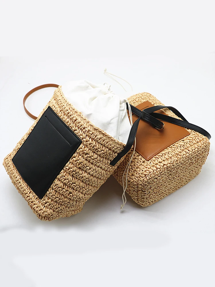 Casual Straw Bucket Shoulder Bag Women\'S Luxury Brand Paper Woven Crossbody Bag Woman Summer Designer Beach Female Handbag 2022