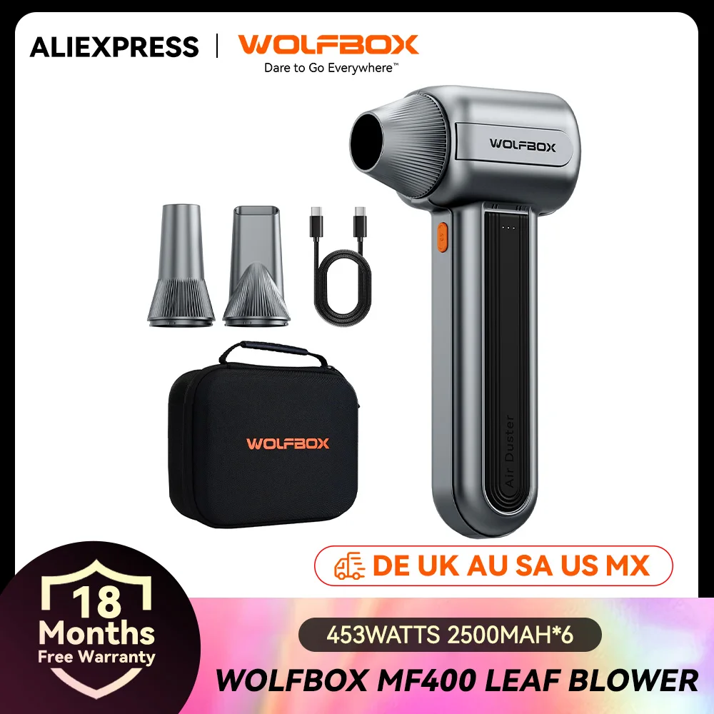 WOLFBOX MF400 Luftgebläse Laubbläser Hochgeschwindigkeits-Bürstenloser Motor, 3 Modi Tragbarer Turbo-Lüfter für Terrasse/Garage/Unrat/Autotrockner