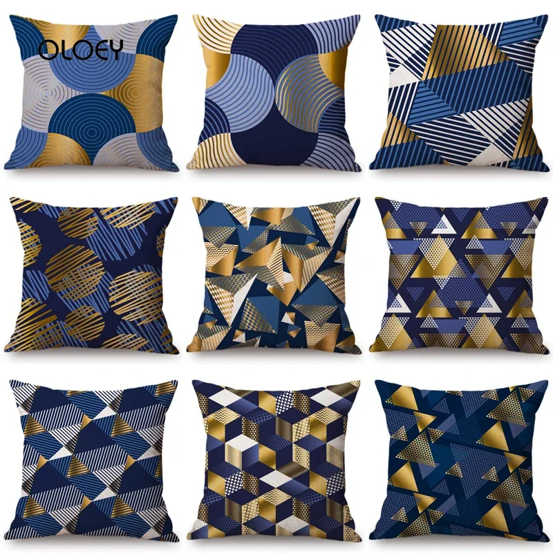 Blue Gold Geometric Decorative Polyester Pillow Case Home Bedroom Hotel Car Seat Decorative Pillow Case Wedding Gift 45x45cm  ..