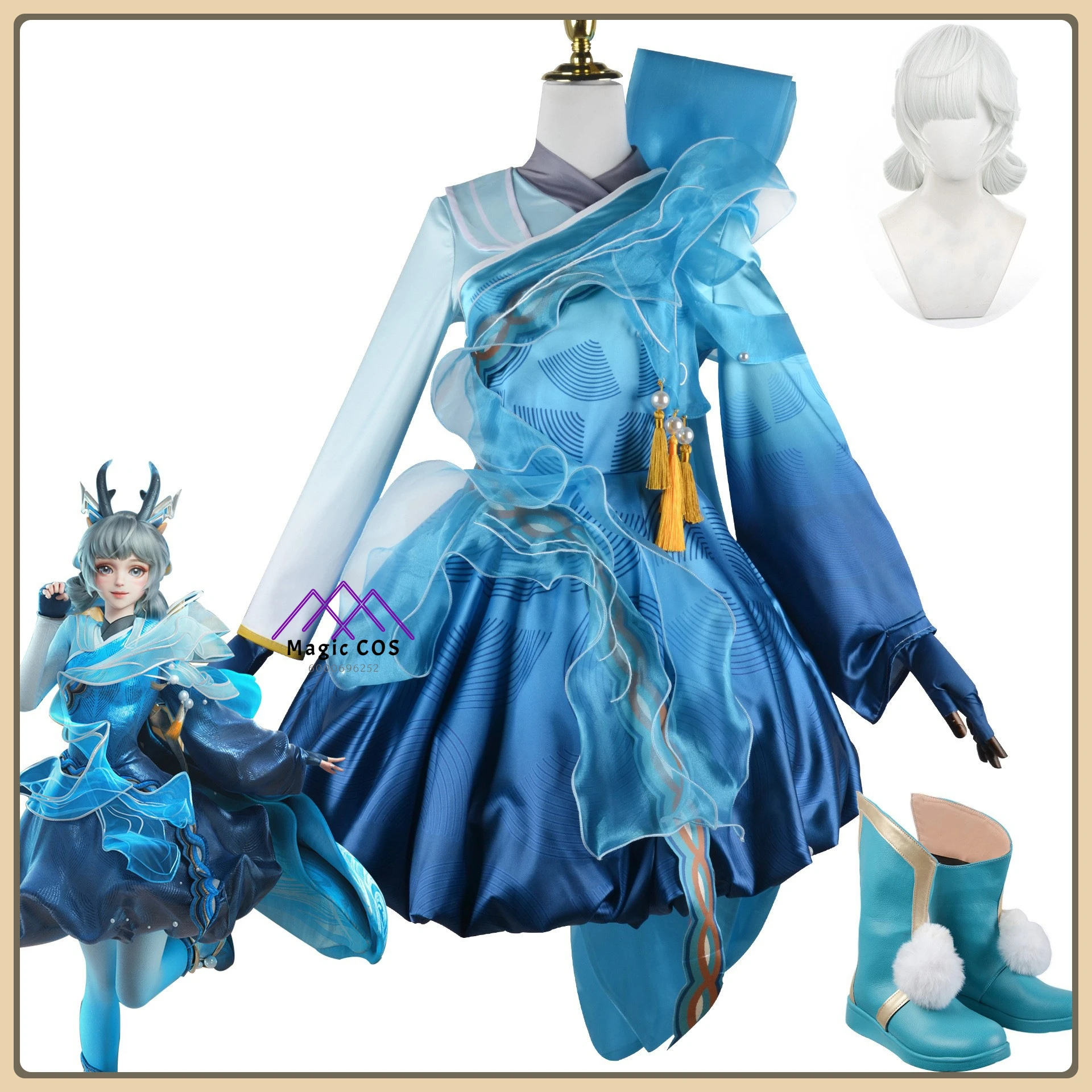 

Hot Game King of Glory Yao Cosplay Costume Shan Hai Jing Bi Bo Xing Outfit (Ocean Lolita Style) Full Set Anime Clothes (Female)