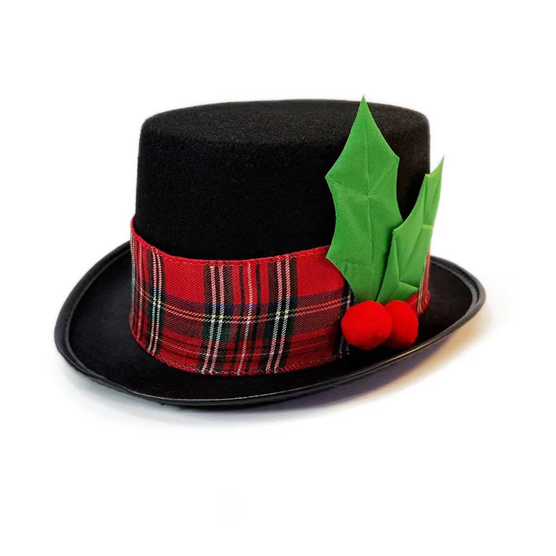 جديد شجرة عيد الميلاد أفضل قبعة حلية الديكور رجل الثلج أغطية الرأس واسعة حافة فيدورا قبعة الأحمر منقوشة قبعة بيري تأثيري فستان الحفلات #3