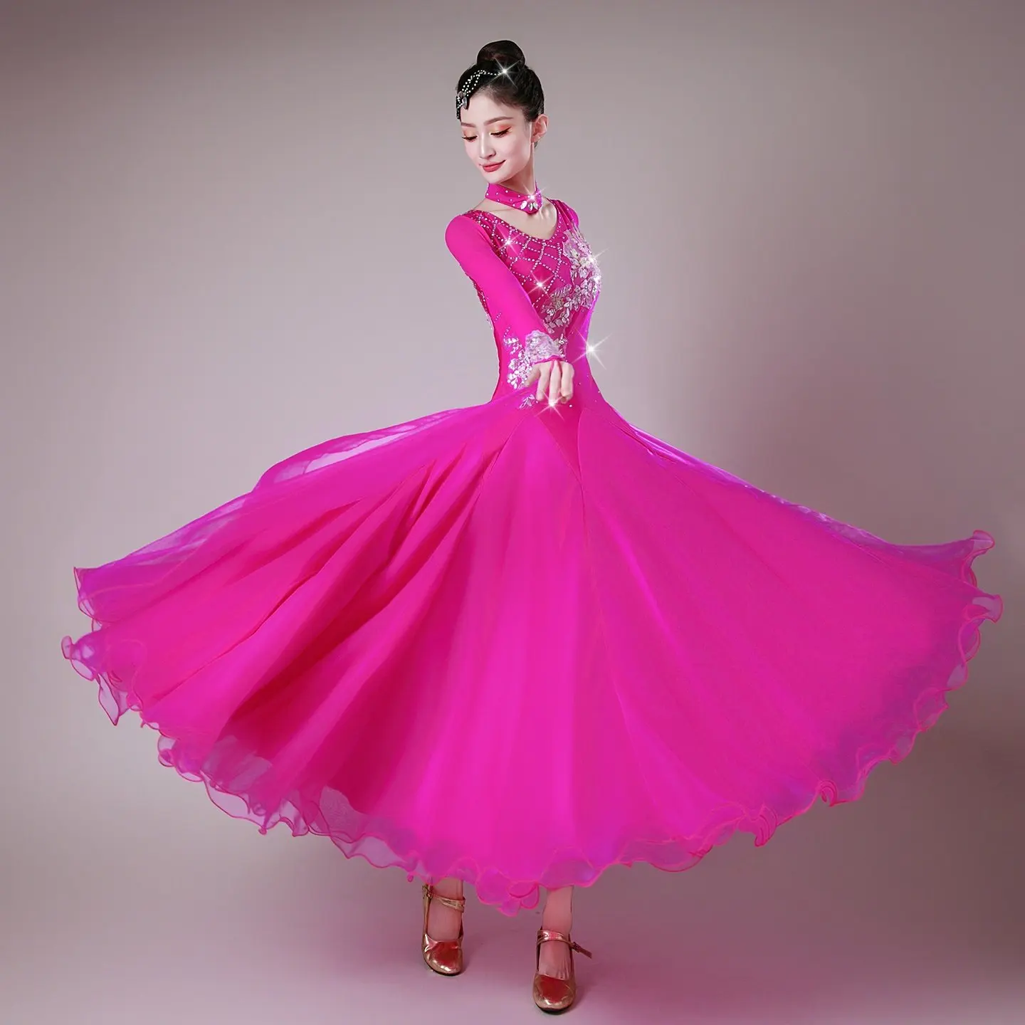 Round Neck 2026 New Ballroom Dance Competition Dress Waltz Dress For Women's Big Swing Adult Rumba Dance Costumes Ball Gown