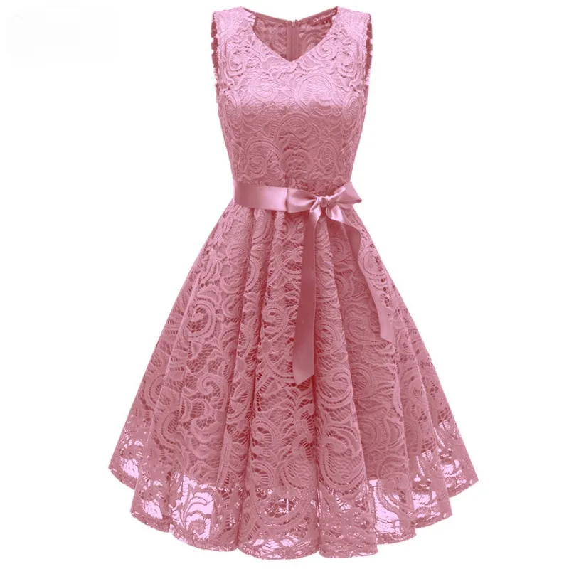 Robe Mi-Longue Vintage Élégante en Dentelle Florale Brodée pour Femme, Tenue Formelle pour Invité de Mariage, Couleur Unie, Nouvelle Collection 2024