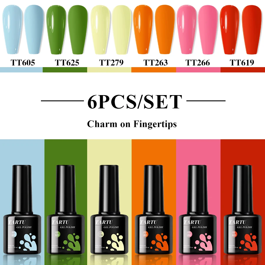 6 stuks gel nagellak set, pailletten glitter goud paars 6 kleuren semi-permanente gel polish kit, losweken uv/led, nail art manicure