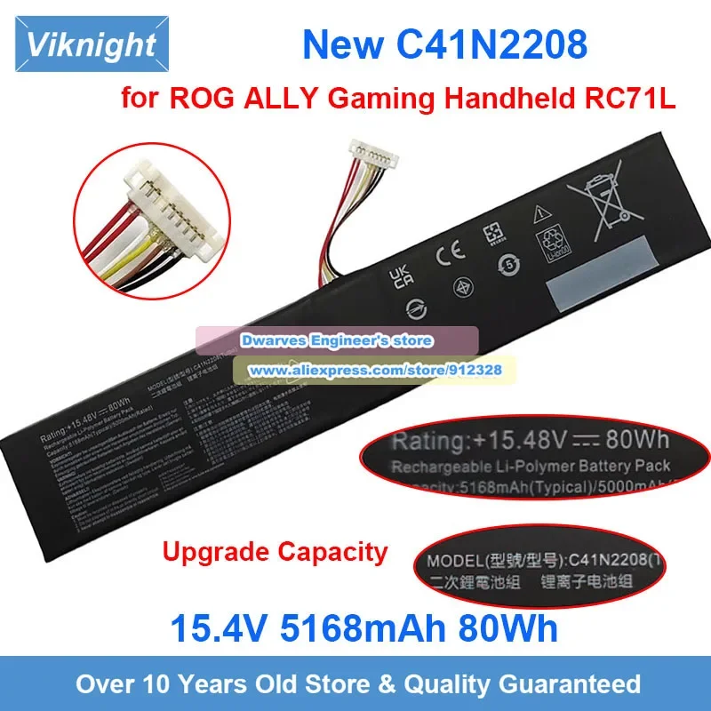 

New 80Wh Upgraded C41N2208 Battery 15.48V 5160mAh DIY for ROG ALLY Gaming Handheld RC71L High-Capacity Replacement Battery