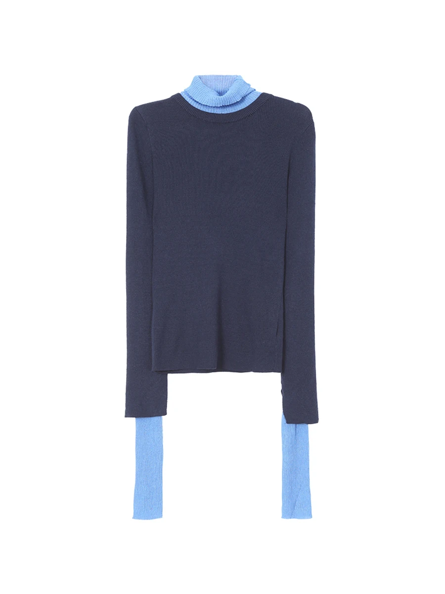 Slim Fit Collo alto Lungo Sve Maglione lavorato a maglia Falso in due pezzi Sle Faionable Tuta per le donne Autunno 2025 Nuovo arrivo