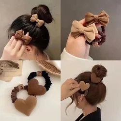 Moda lastik bantlar Scrunchie saç halat yüksek elastik kafa bandı peluş kalp şeklinde bayanlar için at kuyruğu bantlar saç aksesuarları