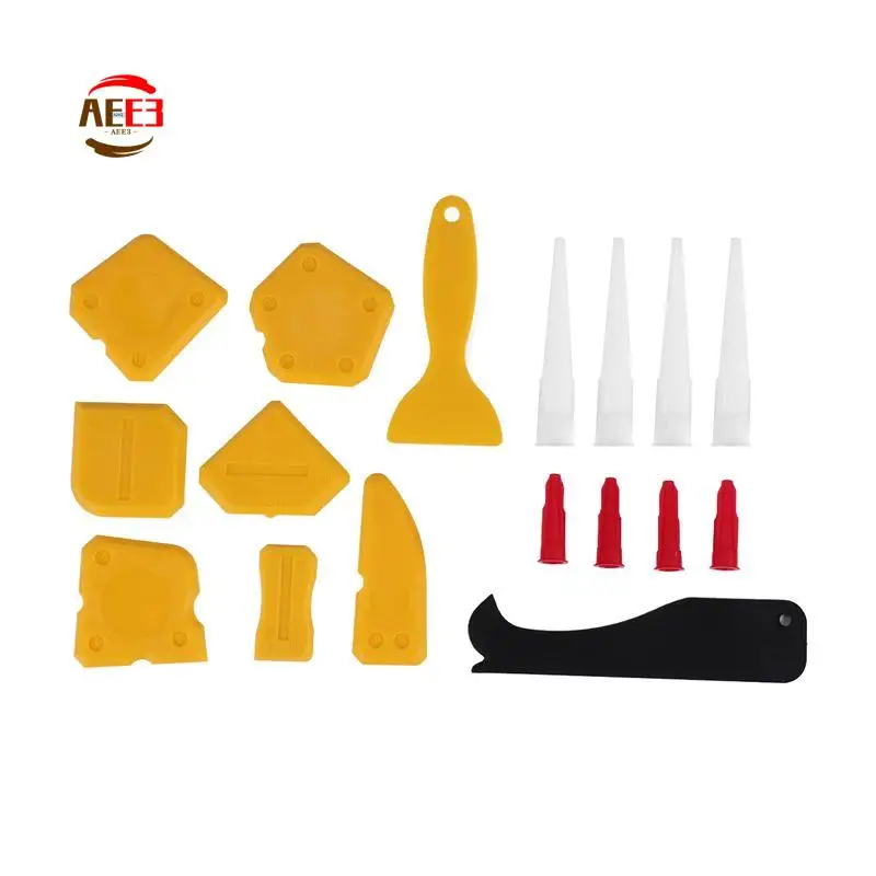 AEE3-17 Pieces Caulking Tool Kit Silicone Sealant Finishing Tool Grout Scraper Caulk Remover And Caulk Nozzle And Caulk Caps