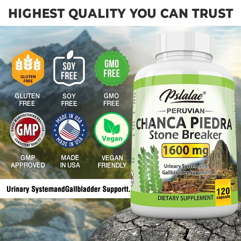 Natuurlijke Chanca Piedra 1600 Mg-Niersteen Verpletterende Galblaas Ondersteuning Peruaanse Chanca Piedra 120 Capsules, Gemaakt In De VS