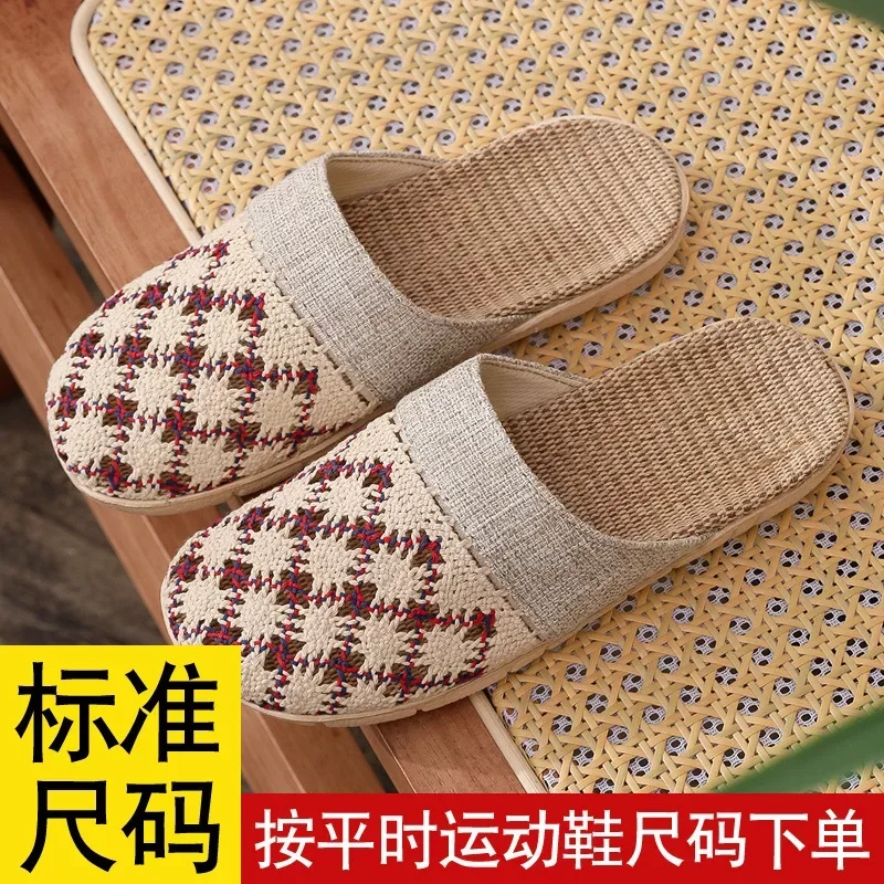 Summer House Slippers for Women Men Breathable Waffle Indoor Slippers Slip-on Open Toe Home Shoes Closed-Toed Mute Slippers