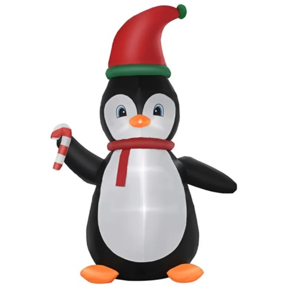 

Penguin inflatables wearing Santa hats bring together a cohesive Christmas display - LED lights create a cheerful effect