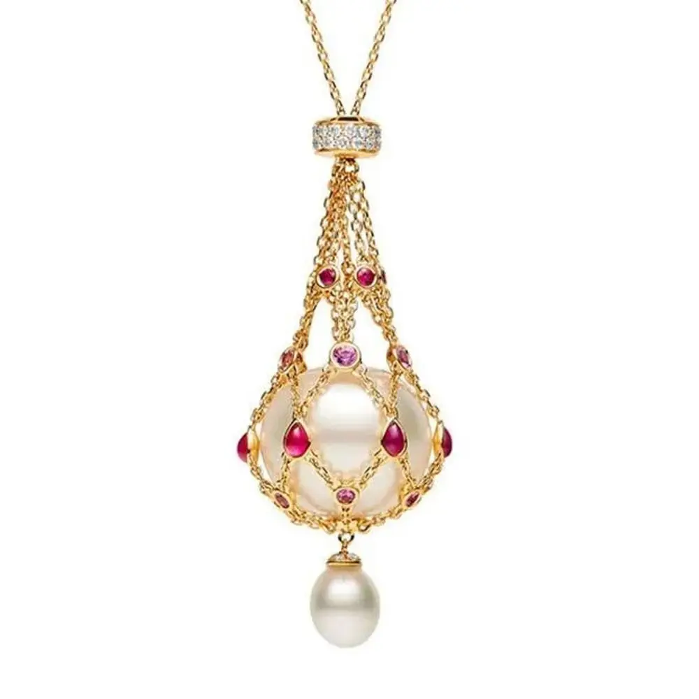 New Fashion Pearl Gemstone Lavalier Pendant Interchangeable Crystal Holder Cage Necklace Braided Mesh Necklace Jewelry for Women