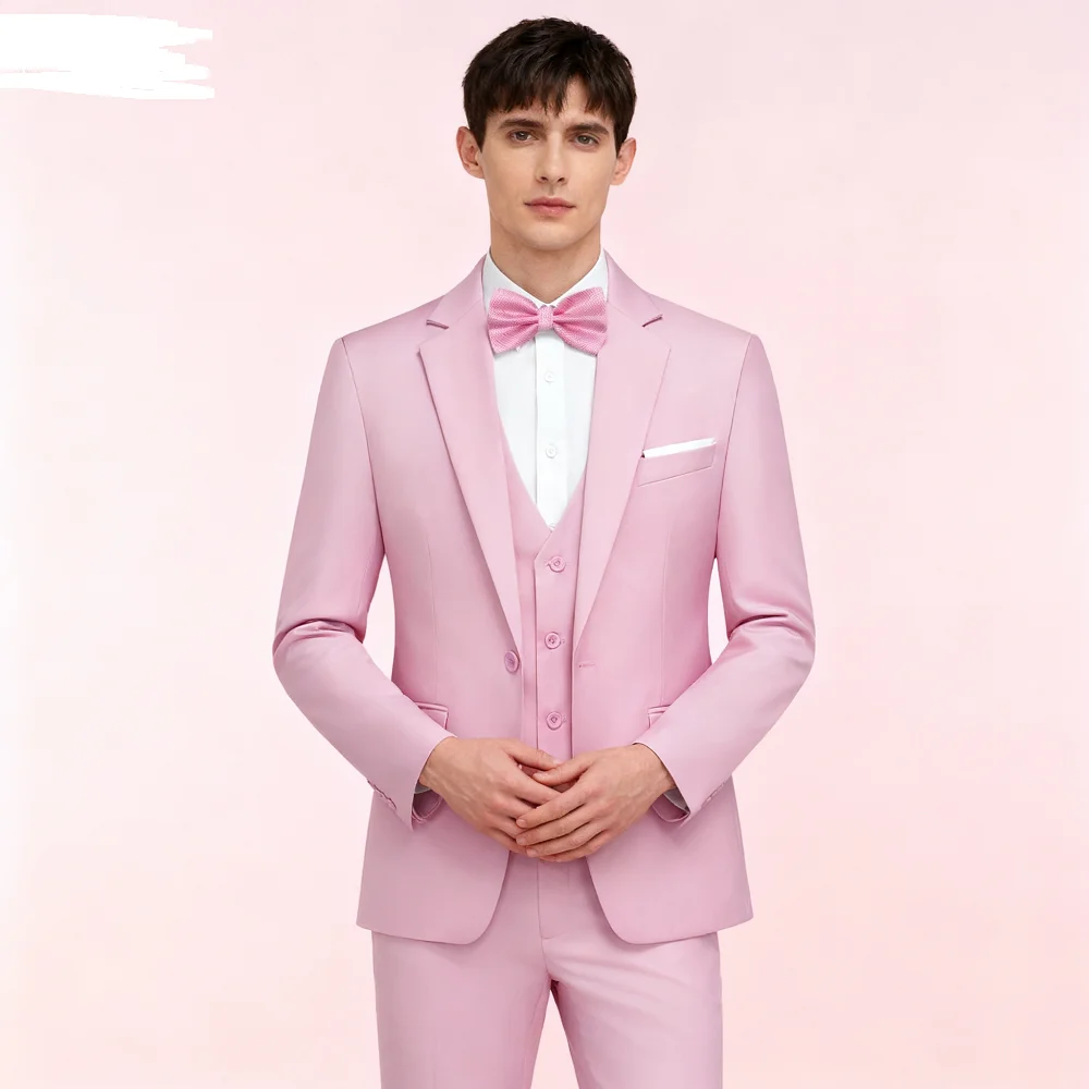 

Men's Elegant Solid Color Blazer Vest Pants Set Casual Outdoor English Style Wedding Performance Singer Outfit
