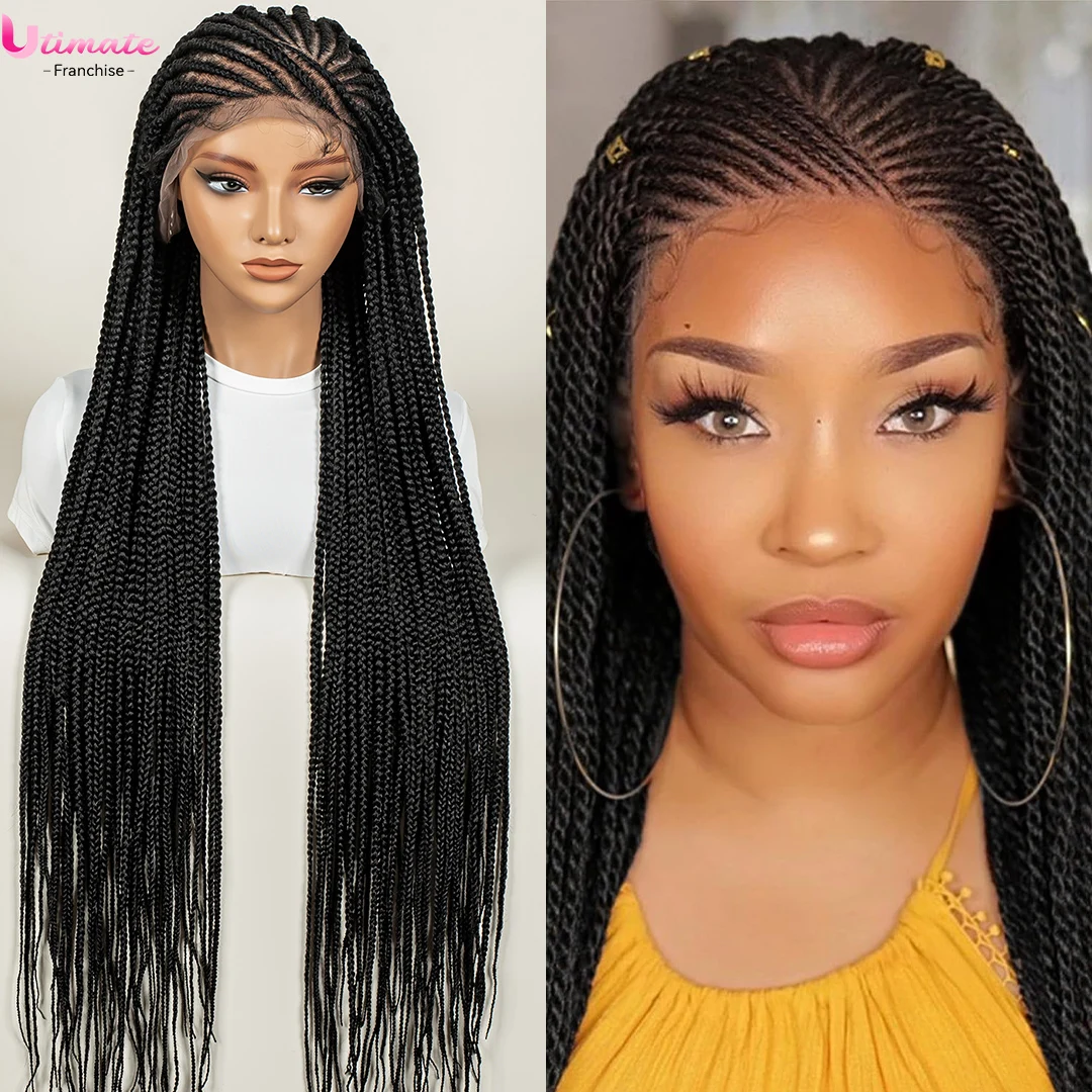 

Парик из синтетических плетеных волос Cornrow с детской коробкой для волос, выщипанные косы, 36 дюймов, полный кружевной парик, подходит для чернокожих женщин, полностью плетеный парик Cornrow