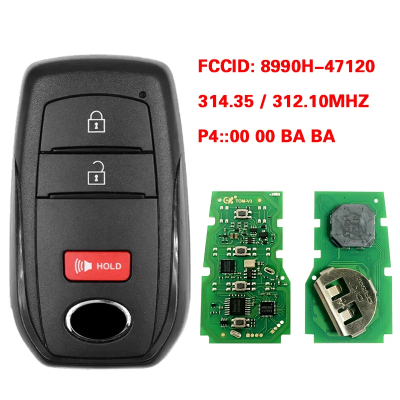 CN007322 Aftermarket 3 Buttons Smart Remote Key FCC 8990H-47120 8A Chip 312/314 MHz Keyless Go For Toyota Prius 2023