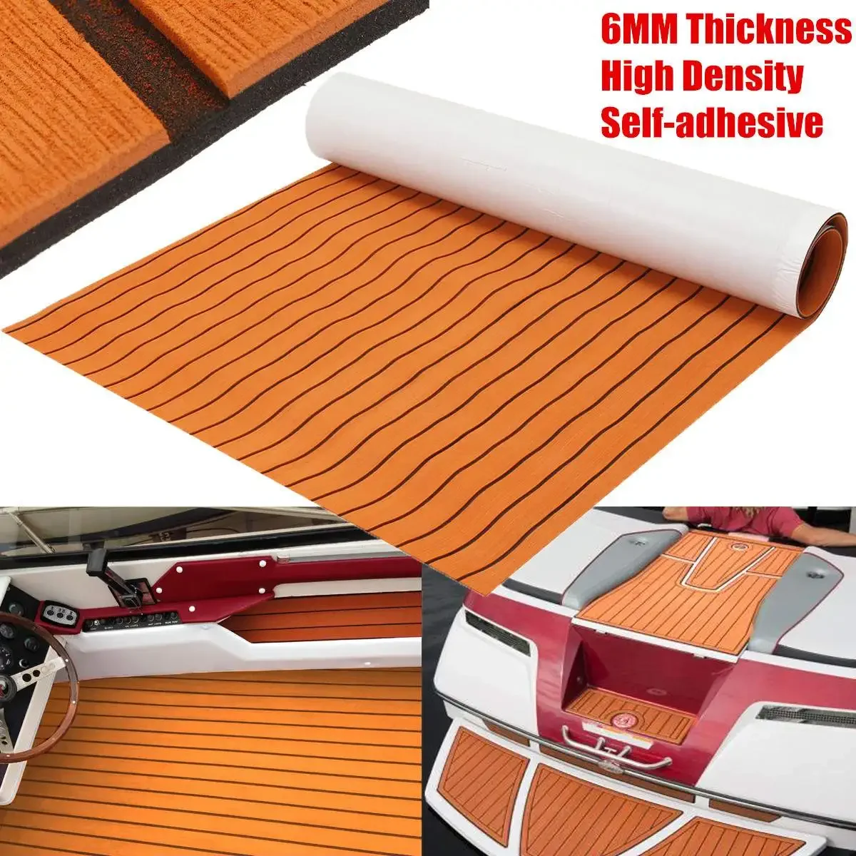 

1200x2000x6mm EVA Foam Faux Teak Boat Deck Mat Marine Decking Sheet Yacht Flooring Anti Skid Mat Self Adhesive Vehicle Pad