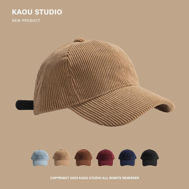 

Retro casual solid color corduroy baseball hat men and women versatile face small soft top thermal cap women