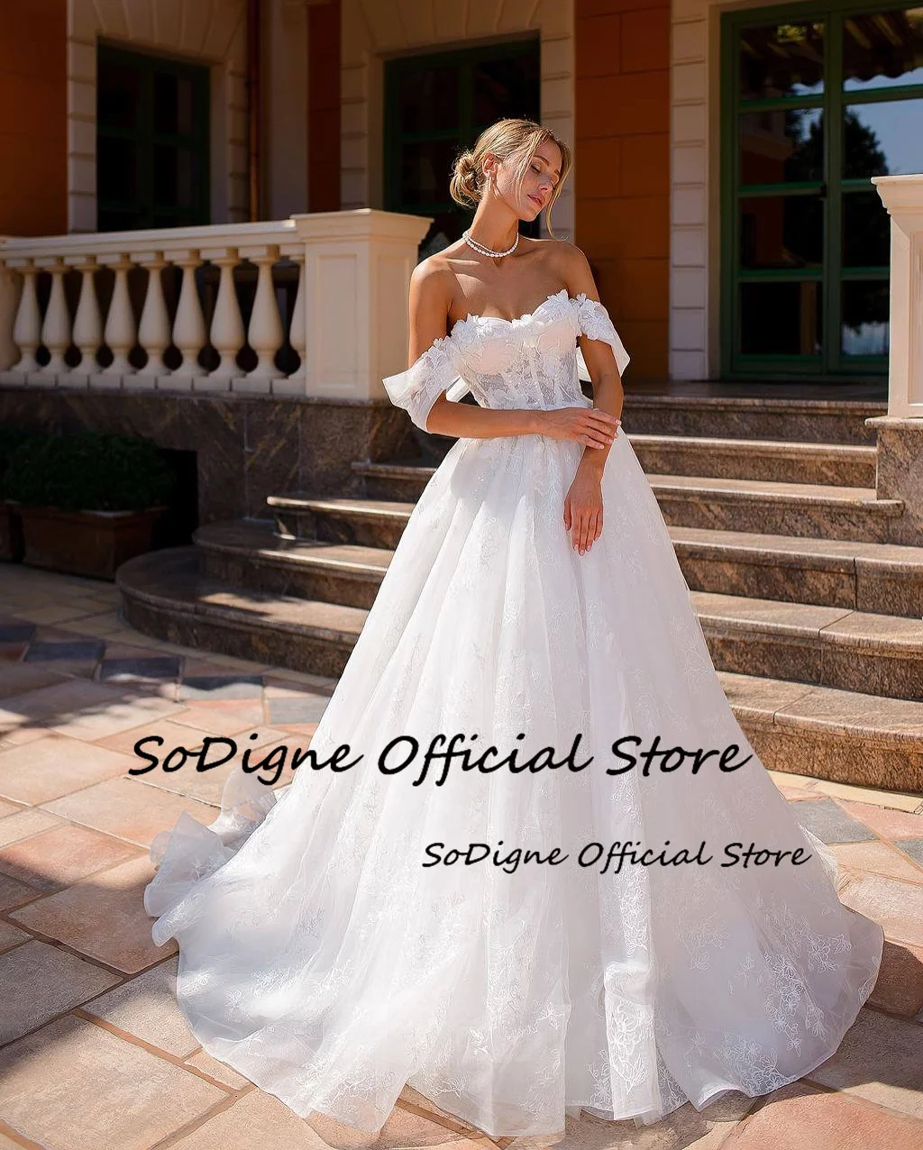 SoDigne A-Line ลูกไม้ Appliques Boho ชุดเจ้าสาว Sweetheart ปิดไหล่ชุดแต่งงานชายหาดยาวชุดเจ้าสาวที่กําหนดเอง