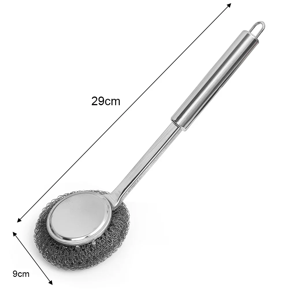 Long Handle Pot Brush Kitchen Pan Pot Dishes Cleaning Brush Steel Wire Metal Wool Scourer Strong Decontamination Cleaning Brush