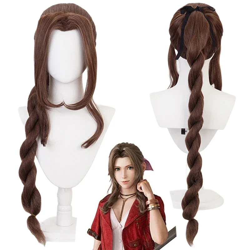 

Game Final Fantasy VII Aerith Gainsborough Cosplay Wig Adult Girl Braid Hair Heat Resistant Synthetic Wigs Masquerade Party Prop