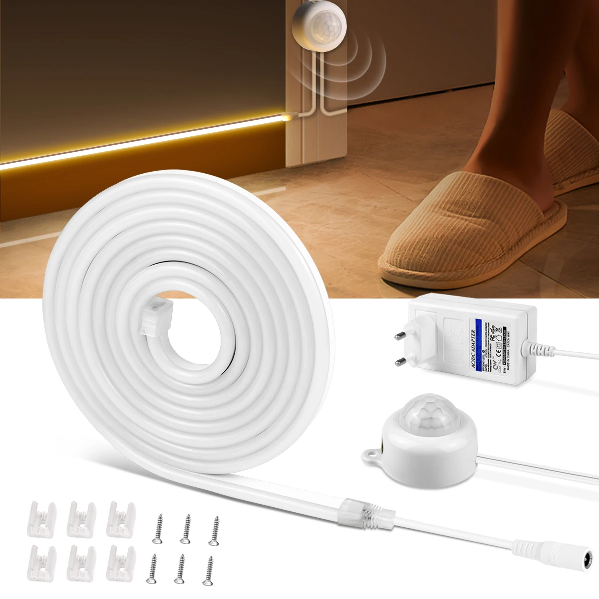 

1-5M PIR Motion Sensor COB LED Strip Light 12V Led Light Tape For Stairs Corridor Bedroom Wall Kitchen Cabinet Backlight Lightin