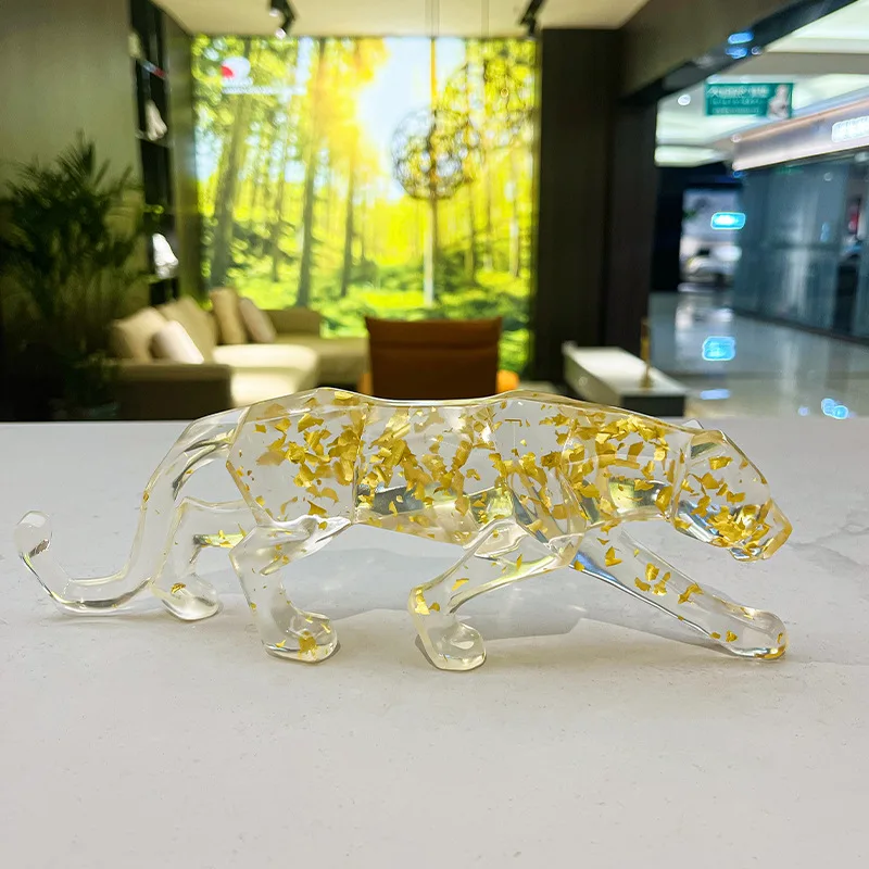 

Creative Transparent Geometry Leopard Decoration Home Living Room Resin Crafts Office Animal Decoration Gifts