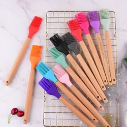 1PC Silicone BBQ Oil Basting Brush with Wood Handle Cake Bread Cream Cooking Brushes Baking Barbecue Kitchen Accessories