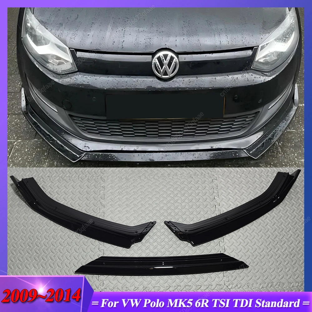 

3Pcs For VW Polo MK5 6R TSI TDI Standard Pre‑Facelift 2009-2014 Car Front Bumper Splitter Lip Bodykit Tuning Gloss Black Spoiler