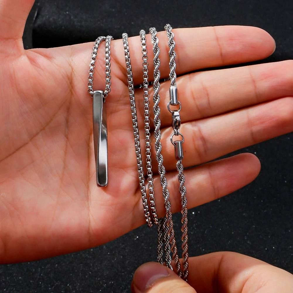SGMAN Stainless Steel 925 Color Twist Stick Pendant Man Gift Jewelry Set Twist, Pearl Chain Colorproof, Wearable for Bathing