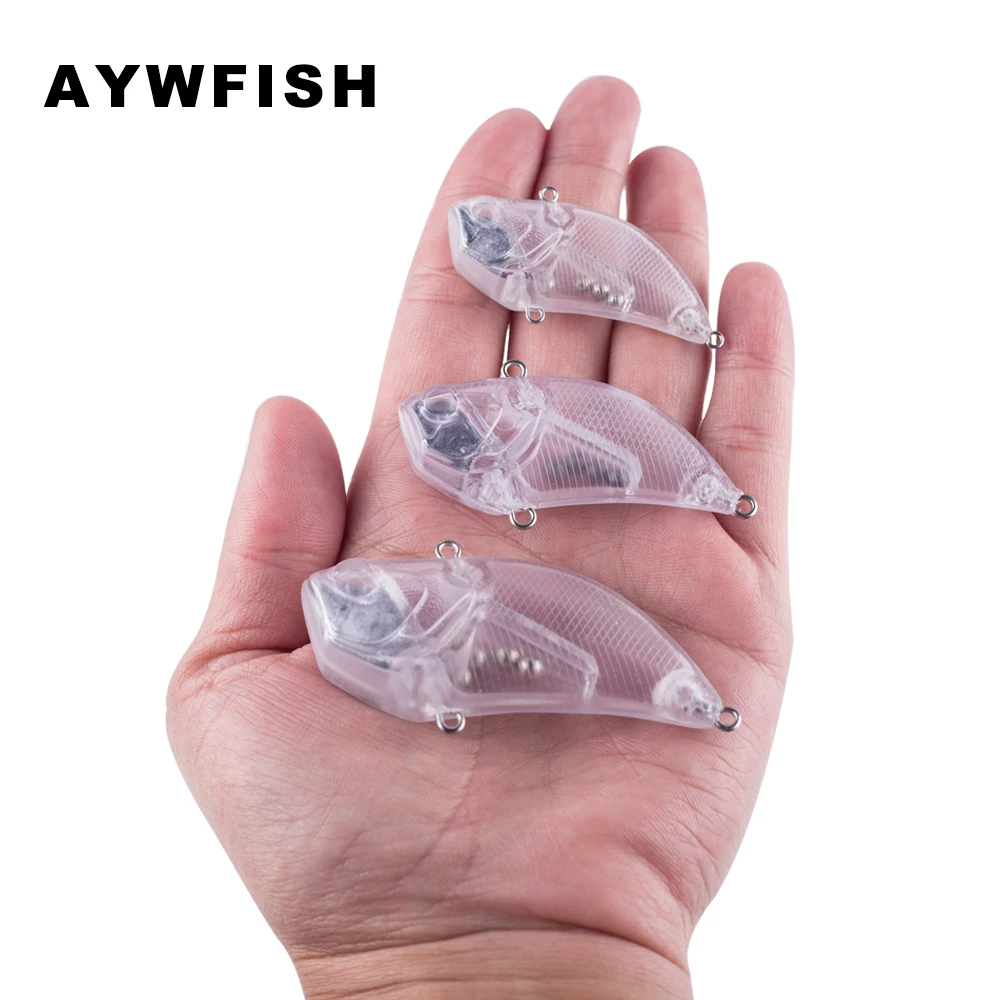 AYWFISH Non Verniciato VIB Spazi Vuoti Affondamento Lipless Crankbait Wobbler Richiamo di Pesca FAI DA TE Manovella Personalizzata Sonagli Esche