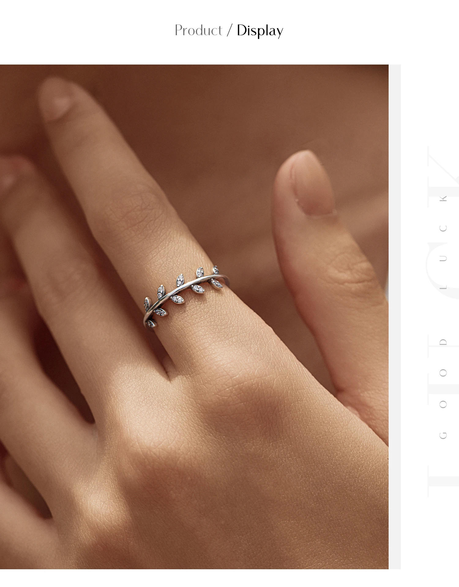 MODIAN Ring aus 925er-Sterlingsilber mit Blattzweig-Motiv, klarem Zirkonia, Olivenzweig, dünn, stapelbar, Fingerringe für Damen, Natur, edler Schmuck – Detail 5