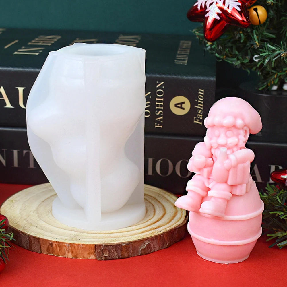 Cask Sitting Cartoon Santa gesso Doll Decor barba bere anziani stampo per candele in Silicone giorno di natale regalo al cioccolato artigianato umano