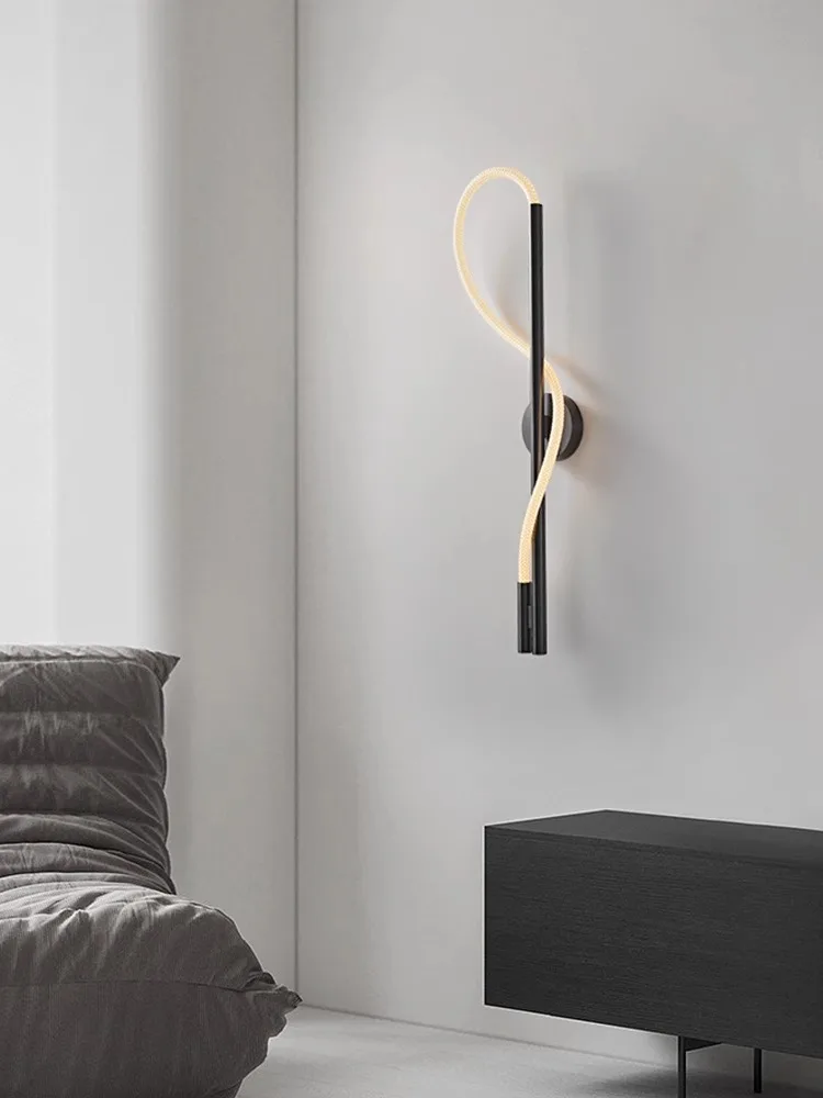 

Nordic retro LED Black Full Copper Linear Wall lamp Ceiling lustre Hardware Long pole for Indoor living room corridor lighting