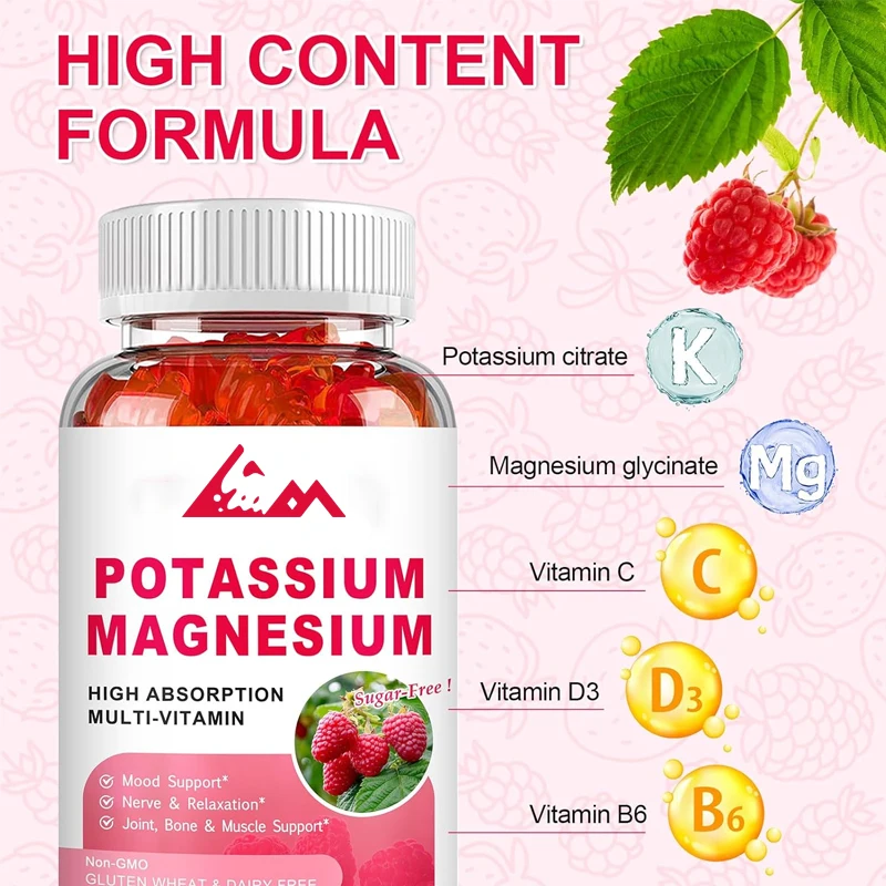 

Potassium magnesium supplement gummies for bone and muscle relaxation, emotional and energy support