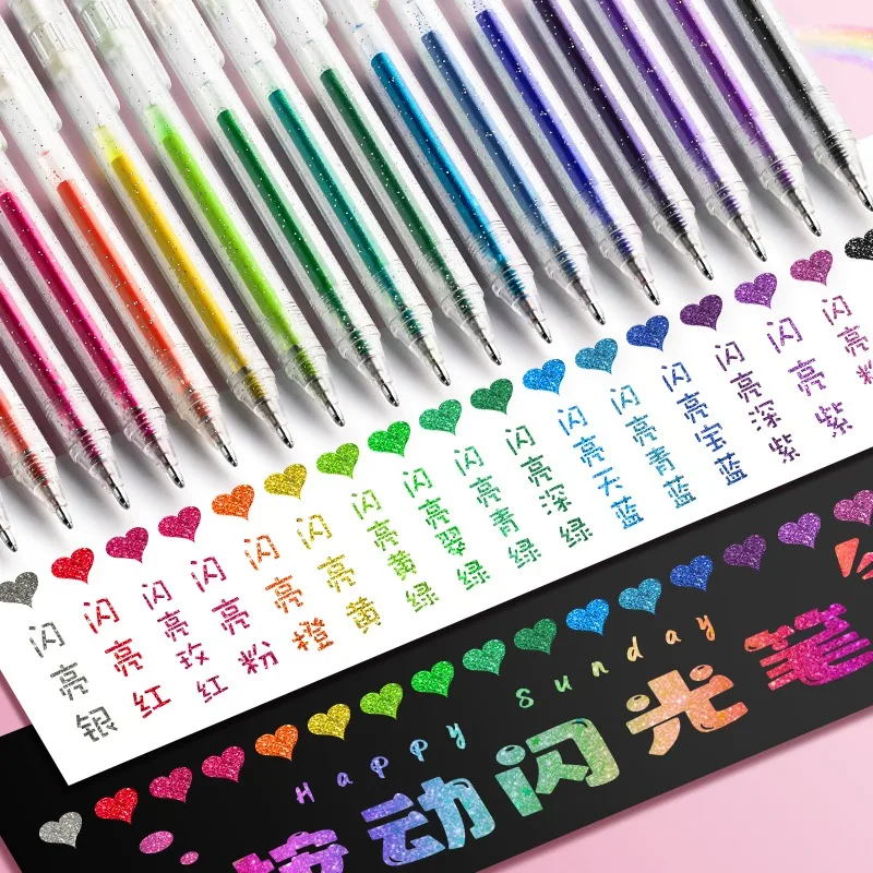 8/12/24/36/48 Colors Retractable and Uncap Type Glitter Gel Pen Ballpoint Pens Cardstock Drawing DIY Art Marker Pens Stationery